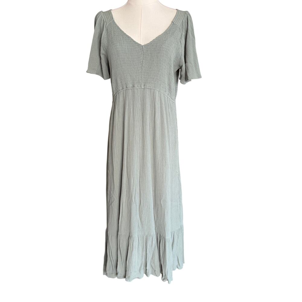 Jodifl Sage Green Smocked Flutter Sleeve Tiered Midi Dress Cottage Size Large